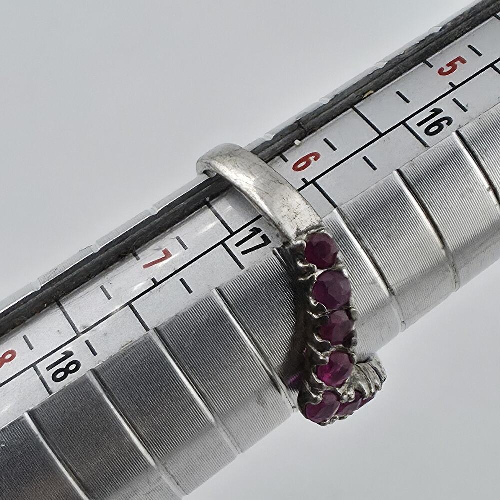 Vintage Sterling Silver Chevron Ring Red Stones V Band Size 6.25 925 Jewelry - Picture 9 of 11